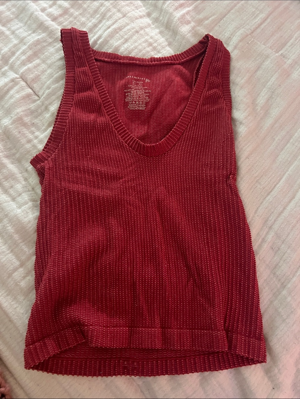 Free people Red Ribbed V-Neck Tank Top